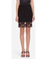 Dolce & Gabbana Falda Corta De Lencería, De Crepé De Chiné Y Encaje - Negro