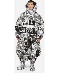 Dolce & Gabbana Lange Jacke aus Nylon mit Graffiti-Print - Weiß