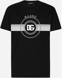 Dolce & Gabbana - Short-Sleeved Cotton T-Shirt With Dg Print - Lyst