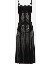 Dolce & Gabbana - Longuette-Kleid Im Slip-Dress-Stil Aus Tüll, Netzgewebe Und Spitze - Lyst