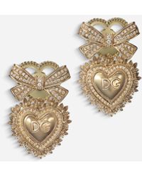 Dolce & Gabbana Devotion Earrings In Yellow Gold With Diamonds - Multicolor