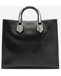 Dolce & Gabbana Design Logo Shopping Back In Calfskin With Lasered Logo - Black