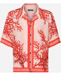 Dolce & Gabbana Hawaiihemd Habotai-Seide Korallenprint - Rot