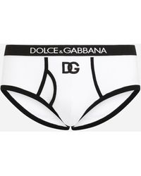 Dolce & Gabbana - Fine-Rib Cotton Brando Briefs With Dg Patch - Lyst