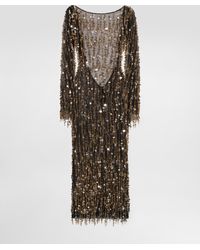 Dolce & Gabbana - Long Dress With Fringe And Sequin Embroidery - Lyst