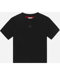Dolce & Gabbana T-Shirt aus Interlock mit Print und DG-Logo - Schwarz