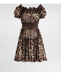 Dolce & Gabbana - Short Leopard-Print Poplin Dress - Lyst