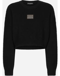 Dolce & Gabbana - Wool And Cashmere Round-Neck Sweater With Logo Tag - Lyst