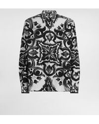 Dolce & Gabbana - Oversize-Hemd Aus Gestreiftem Popeline Mit Majolika-Print - Lyst