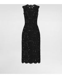 Dolce & Gabbana - Longuette-Kleid Aus Elastischer Spitze Mit Logo - Lyst
