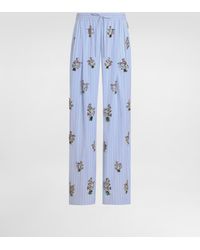 Dolce & Gabbana - Striped Poplin Trousers With Crystal Flower Embroidery - Lyst