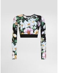 Dolce & Gabbana - Top Corto Deportivo De Punto Con Estampado De Flores - Lyst