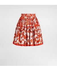Dolce & Gabbana - Kurzer Rock Aus Popeline Mit Majolika-Print - Lyst