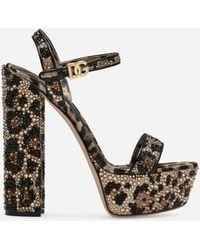 Dolce & Gabbana - Satin Platform Sandals With Fusible Rhinestones - Lyst