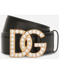 Dolce & Gabbana - Gürtel aus Kalbsleder mit DG-Logoschnalle Strass - Lyst