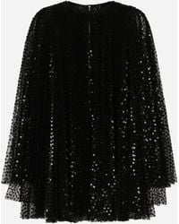 Dolce & Gabbana - Short Pleated Dress With Full Sequined Sleeves - Lyst