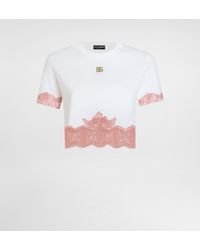 Dolce & Gabbana - Cropped Jersey T-Shirt With Dg Logo And Lace Inserts - Lyst