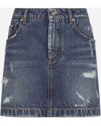 Dolce & Gabbana - Distressed Denim Miniskirt - Lyst