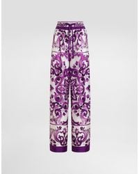 Dolce & Gabbana - Silk Trousers With "Majolica" Print - Lyst
