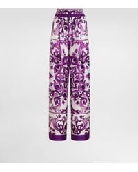 Dolce & Gabbana - Maiolica Printed Silk Wide Pants - Lyst