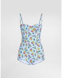 Dolce & Gabbana - Small Floral-Print Balconette One-Piece Swimsuit - Lyst