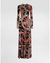Dolce & Gabbana - Carretto-Print Long Viscose Jersey Dress - Lyst