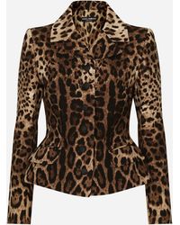 Dolce & Gabbana - Single-Breasted Double Crepe Jacket With Leopard Print - Lyst
