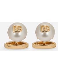 Dolce & Gabbana Manschettenknöpfe mit Perle und DG-Logo - Weiß