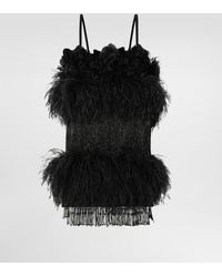 Dolce & Gabbana - Satin Dress With Feathers - Lyst