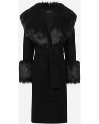 Dolce & Gabbana - Wool And Cashmere Coat With Faux Fur Collar - Lyst