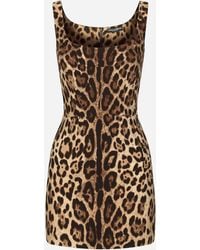 Dolce & Gabbana - Short Leopard-Print Charmeuse Dress - Lyst