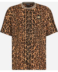 Dolce & Gabbana - Round-Neck T-Shirt With Leopard- Crespo And Tag - Lyst