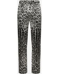 Dolce & Gabbana - Pantalón De Raso Con Estampado De Leopardo - Lyst