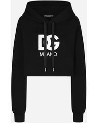 Dolce & Gabbana - Cropped Jersey Hoodie With Embroidered Dg Patch - Lyst