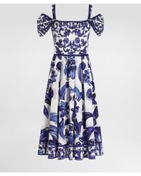 Dolce & Gabbana - Dg Exclusive Kurzes Kleid Aus Popeline Mit Majolika-Print - Lyst