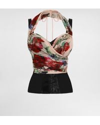 Dolce & Gabbana - Marquisette And Chiffon Corset Top With Floral - Lyst