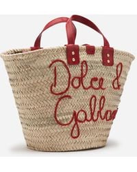 Dolce & Gabbana Kendra Coffa Bag In Straw With Thread Embroidery - Red