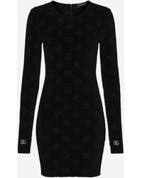 Dolce & Gabbana - Short Flocked Jersey Dress With All-Over Dg Logo - Lyst