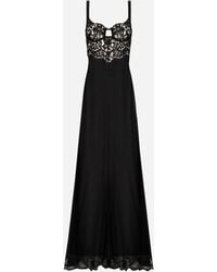 Dolce & Gabbana - Long Silk Chiffon Dress With Lace Body - Lyst