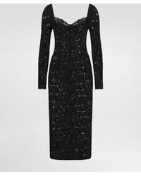 Dolce & Gabbana - Calf-Length Floral Lace Dress With Bra-Style Cups - Lyst