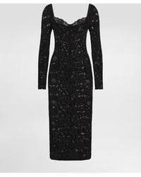 Dolce & Gabbana - Calf-Length Floral Lace Dress With Bra-Style Cups - Lyst