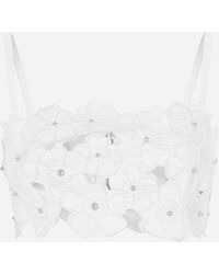 Dolce & Gabbana - Cotton Bralette Top With Cut-Out Embroidery And Rhinestone Embellishment - Lyst