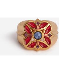 Dolce & Gabbana Metallring Mit Rot Emaillierter Blume - Mettallic