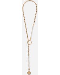 Dolce & Gabbana Collana con perle e medaglia logo DG - Metallizzato
