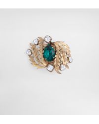 Dolce & Gabbana - Leaf Brooch With Rhinestones - Lyst