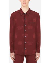 Dolce & Gabbana Camisa de pijama, de seda y con estampado de coronas - Rojo