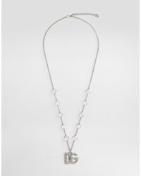 Dolce & Gabbana - Fine Link Necklace With Rhinestone-Detailed Dg Logo And Accents - Lyst