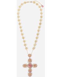 Collar Family en oro amarillo de 18kt con colgante de cruz con diamantes de Dolce & Gabbana de color Metálico Mujer Joyería de Collares de 