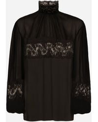 Dolce & Gabbana - Georgette And Lace Turtle-Neck Blouse - Lyst