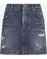 Dolce & Gabbana - Distressed Denim Miniskirt - Lyst